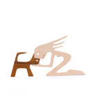Handmade Wooden Statue Sitting Family and Dog Craft Home Decor - B07