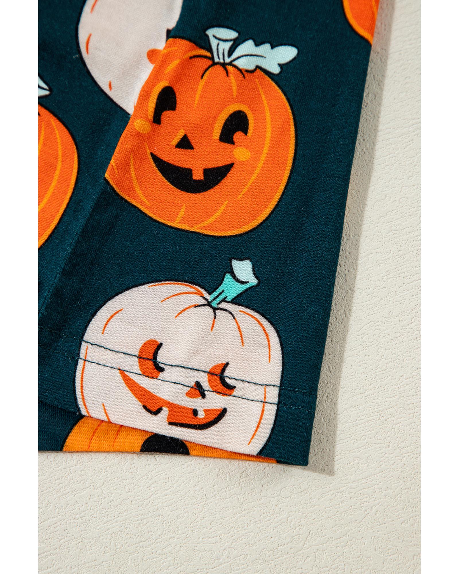 Orange Halloween Pattern Short Sleeve Shirt Pajama Set - M