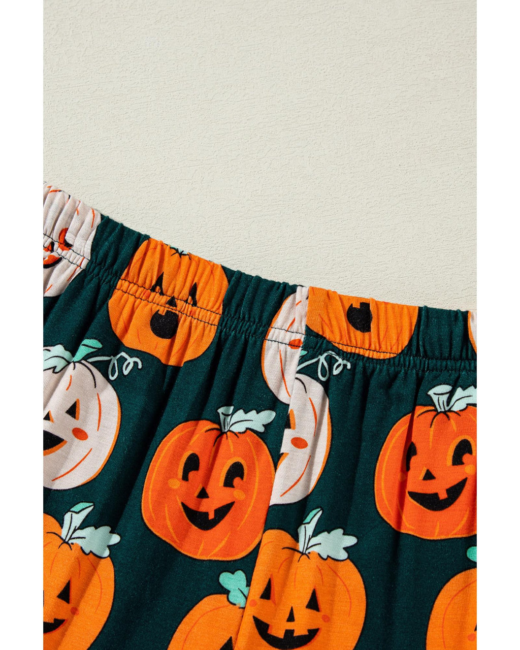 Orange Halloween Pattern Short Sleeve Shirt Pajama Set - M