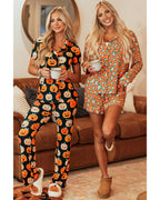 Orange Halloween Pattern Short Sleeve Shirt Pajama Set - XL