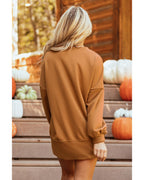 Chestnut Sequin Happy Halloween Graphic Notched Neck Long Sleeve Loose Top - L