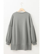 Medium Grey Sequin Happy Halloween Graphic Notched Neck Long Sleeve Loose Top - L