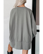 Medium Grey Sequin Happy Halloween Graphic Notched Neck Long Sleeve Loose Top - L