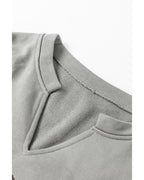 Medium Grey Sequin Happy Halloween Graphic Notched Neck Long Sleeve Loose Top - XL
