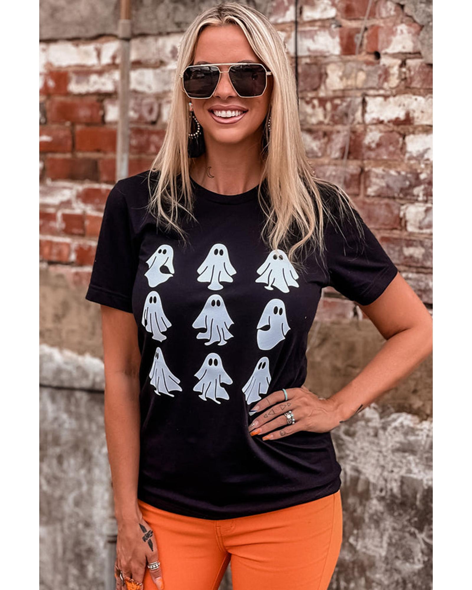 Black Halloween Ghost Graphic Tee - S