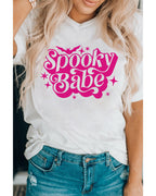 White Spooky Babe Bat Print Halloween Crewneck T Shirt - M