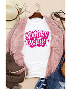 White Spooky Babe Bat Print Halloween Crewneck T Shirt - XL