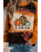 Gold Flame It's Fall Yall Halloween Pumpkin Graphic Bleached Top - M