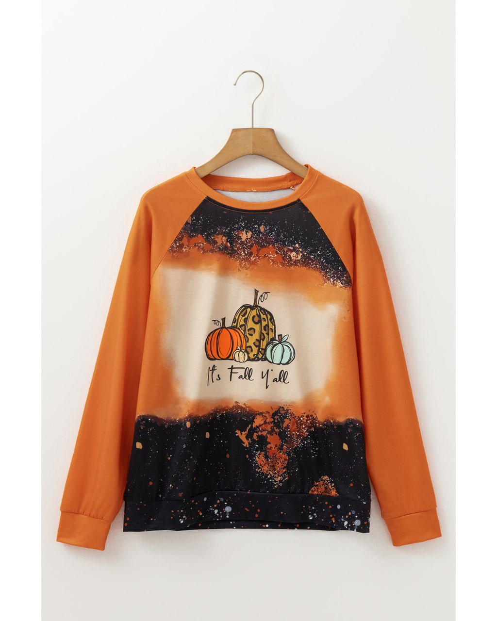 Gold Flame It's Fall Yall Halloween Pumpkin Graphic Bleached Top - M