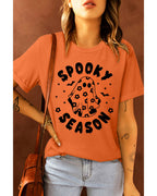 Orange SPOOKY SEASON Ghost Print Crew Neck Halloween Tee - S