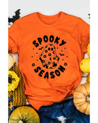 Orange SPOOKY SEASON Ghost Print Crew Neck Halloween Tee - S