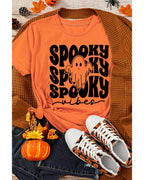 Orange SPOOKY Vibe Ghost Print Crewneck Halloween T Shirt - 3XL