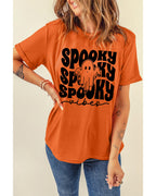 Orange SPOOKY Vibe Ghost Print Crewneck Halloween T Shirt - S