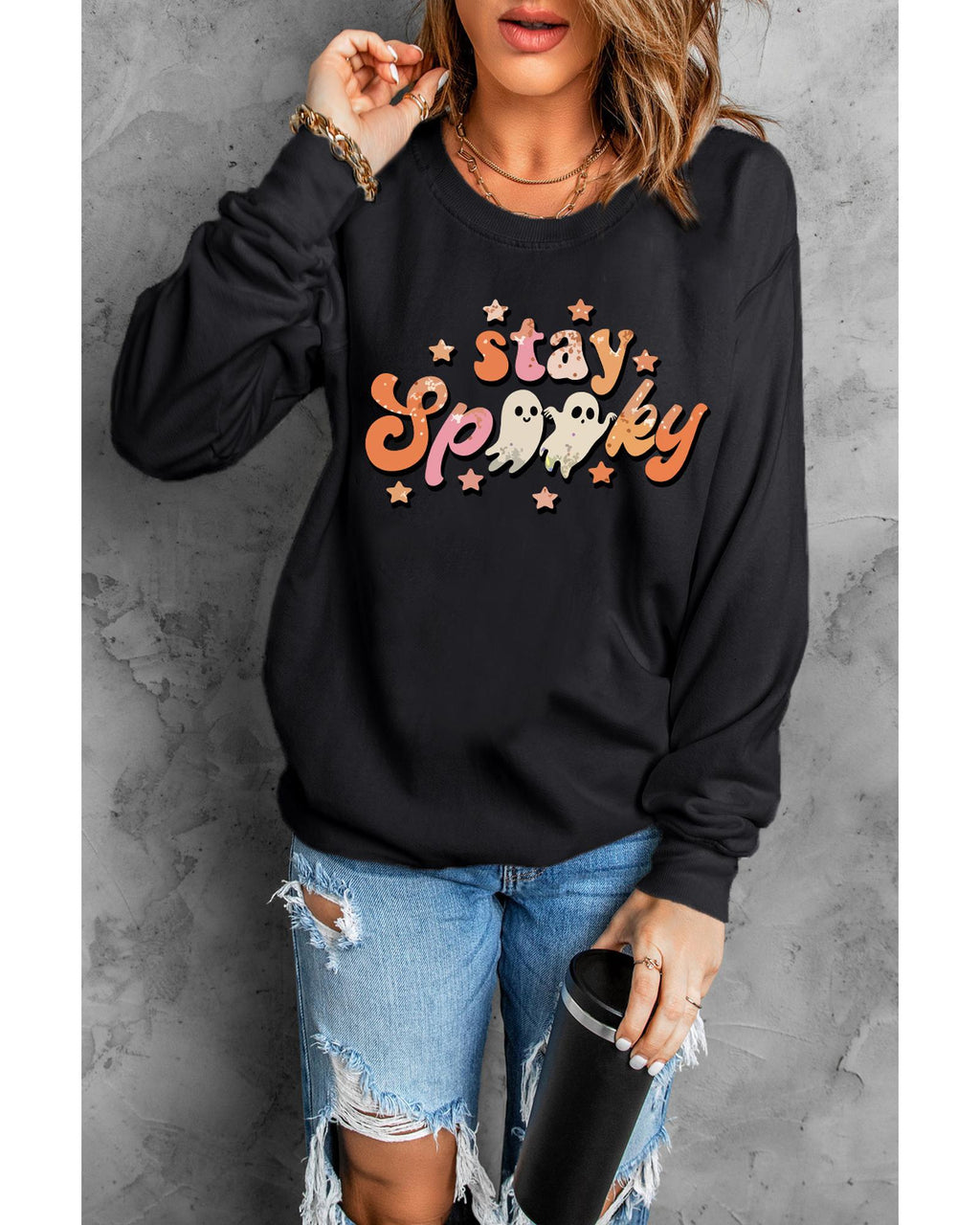 Black Halloween stay Spooky Graphic Sweatshirt - L