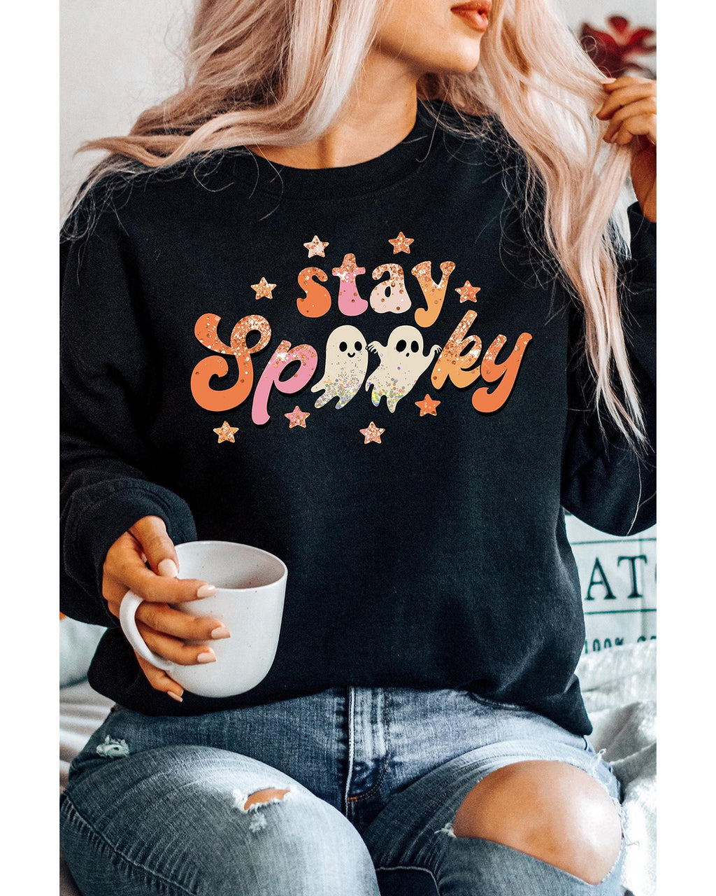 Black Halloween stay Spooky Graphic Sweatshirt - S