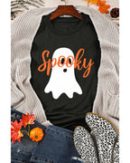 Black Halloween Spooky Ghost Print Crewneck Pullover Sweatshirt - L