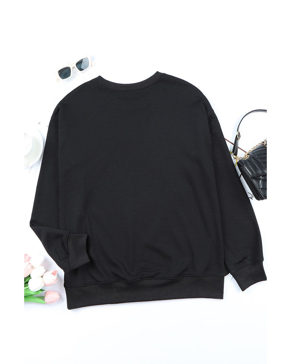 Black Halloween Spooky Ghost Print Crewneck Pullover Sweatshirt - L