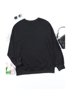 Black Halloween Spooky Ghost Print Crewneck Pullover Sweatshirt - S