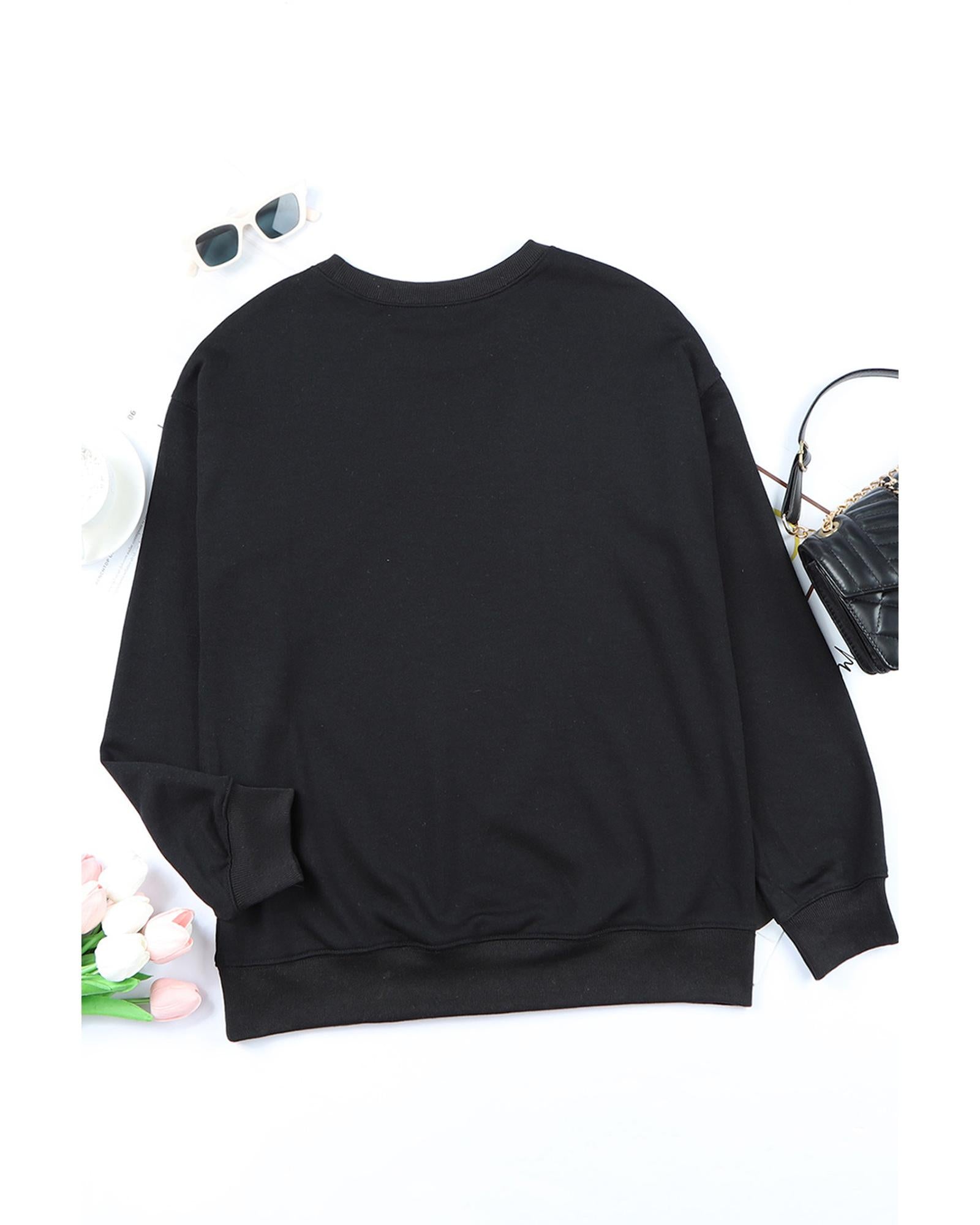 Black Halloween Spooky Ghost Print Crewneck Pullover Sweatshirt - XL