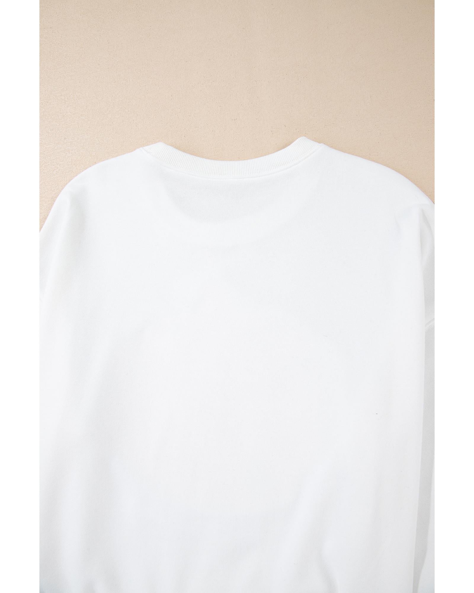 White Terry Halloween Pumpkin Patched Pattern Pullover Sweatshirt - S