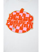 White Terry Halloween Pumpkin Patched Pattern Pullover Sweatshirt - XL