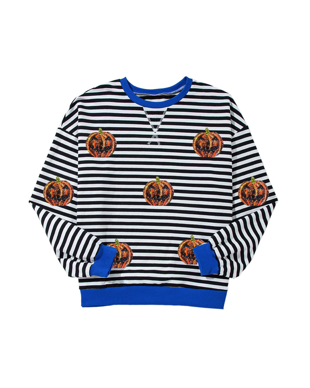 Black Stripe Funny Halloween Pumpkin Face Pattern Oversize Sweatshirt - S