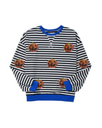 Black Stripe Funny Halloween Pumpkin Face Pattern Oversize Sweatshirt - XL