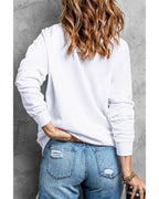 Beige Halloween Ghost Pumpkin Print Crew Neck Sweatshirt - M