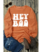 Orange Halloween Hey Boo Ghost Print Loose Sweatshirt - M