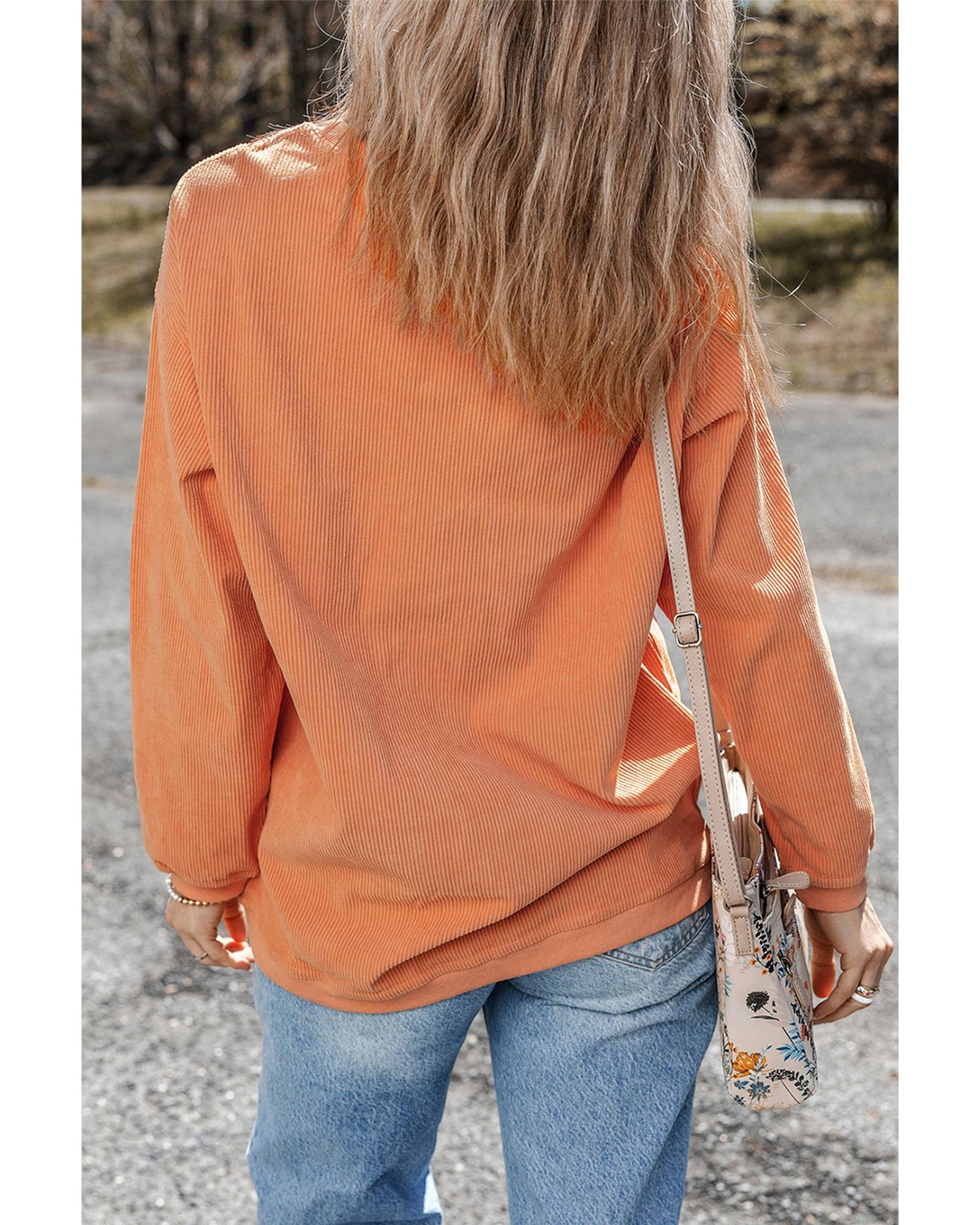 Orange Halloween Hey Boo Ghost Print Loose Sweatshirt - S