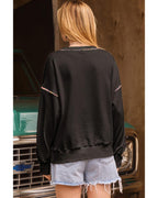 Black Sequin Pumpkin Face Graphic Exposed Seam Halloween Sweatshirt - 2XL