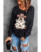 Black Halloween Floral Ghost Print Pullover Graphic Sweatshirt - L