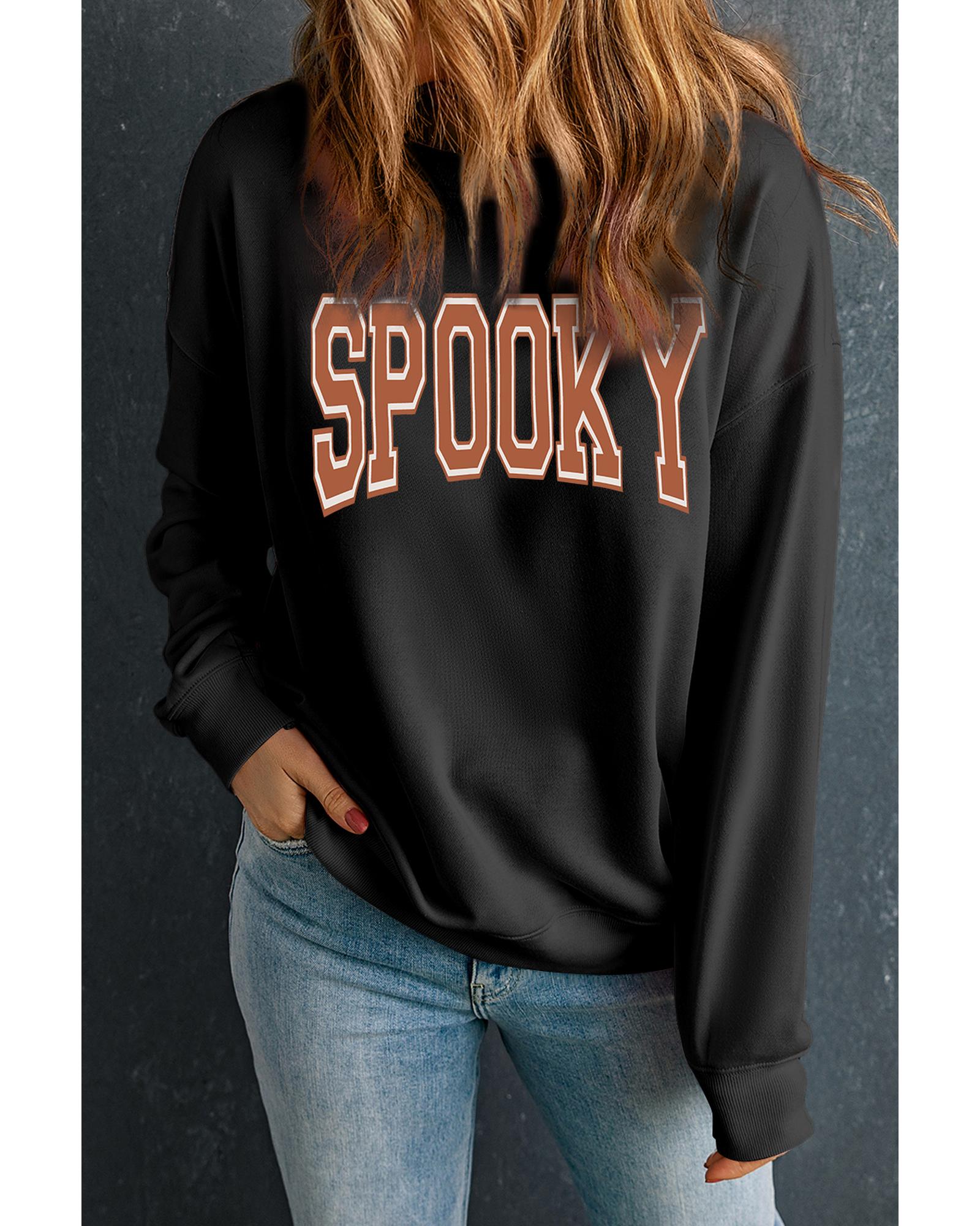 Black SPOOKY Graphic Drop Shoulder Halloween Pullover Sweatshirt - 2XL