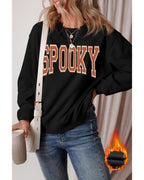 Black SPOOKY Graphic Drop Shoulder Halloween Pullover Sweatshirt - S