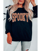 Black SPOOKY Graphic Drop Shoulder Halloween Pullover Sweatshirt - S