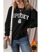 Black Glitter SPOOKY Ghost Pattern Crew Neck Halloween Sweatshirt - 2XL