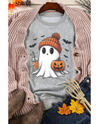 Gray Halloween Ghost Print Crewneck Drop Shoulder Sweatshirt - 2XL