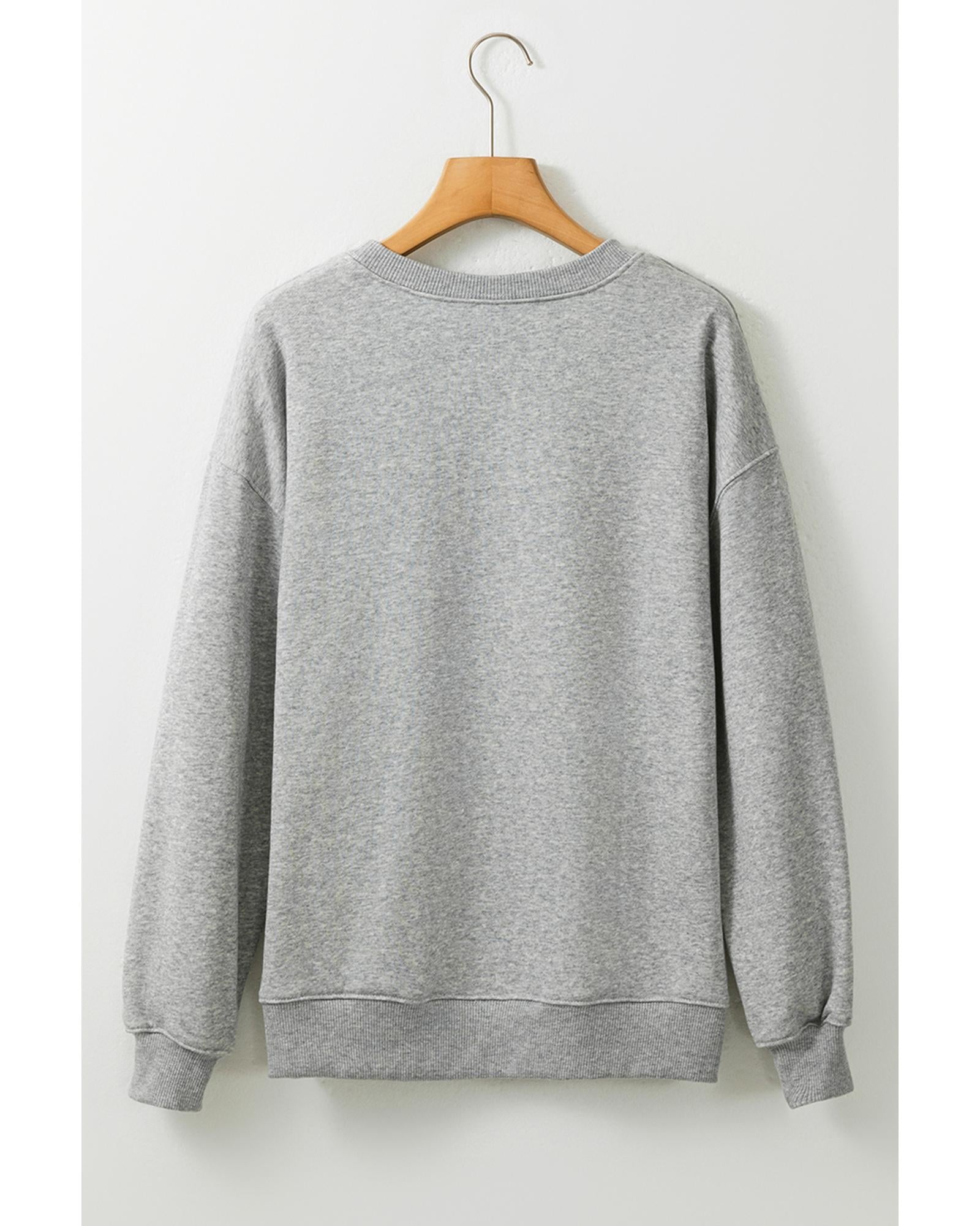 Gray Halloween Ghost Print Crewneck Drop Shoulder Sweatshirt - S