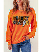Russet Orange Sequin SPOOKY SEASON Ghost Pattern Halloween Pullover Sweatshirt - 2XL
