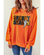 Russet Orange Sequin SPOOKY SEASON Ghost Pattern Halloween Pullover Sweatshirt - 2XL