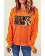 Russet Orange Sequin SPOOKY SEASON Ghost Pattern Halloween Pullover Sweatshirt - 2XL