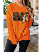 Russet Orange Sequin SPOOKY SEASON Ghost Pattern Halloween Pullover Sweatshirt - 2XL