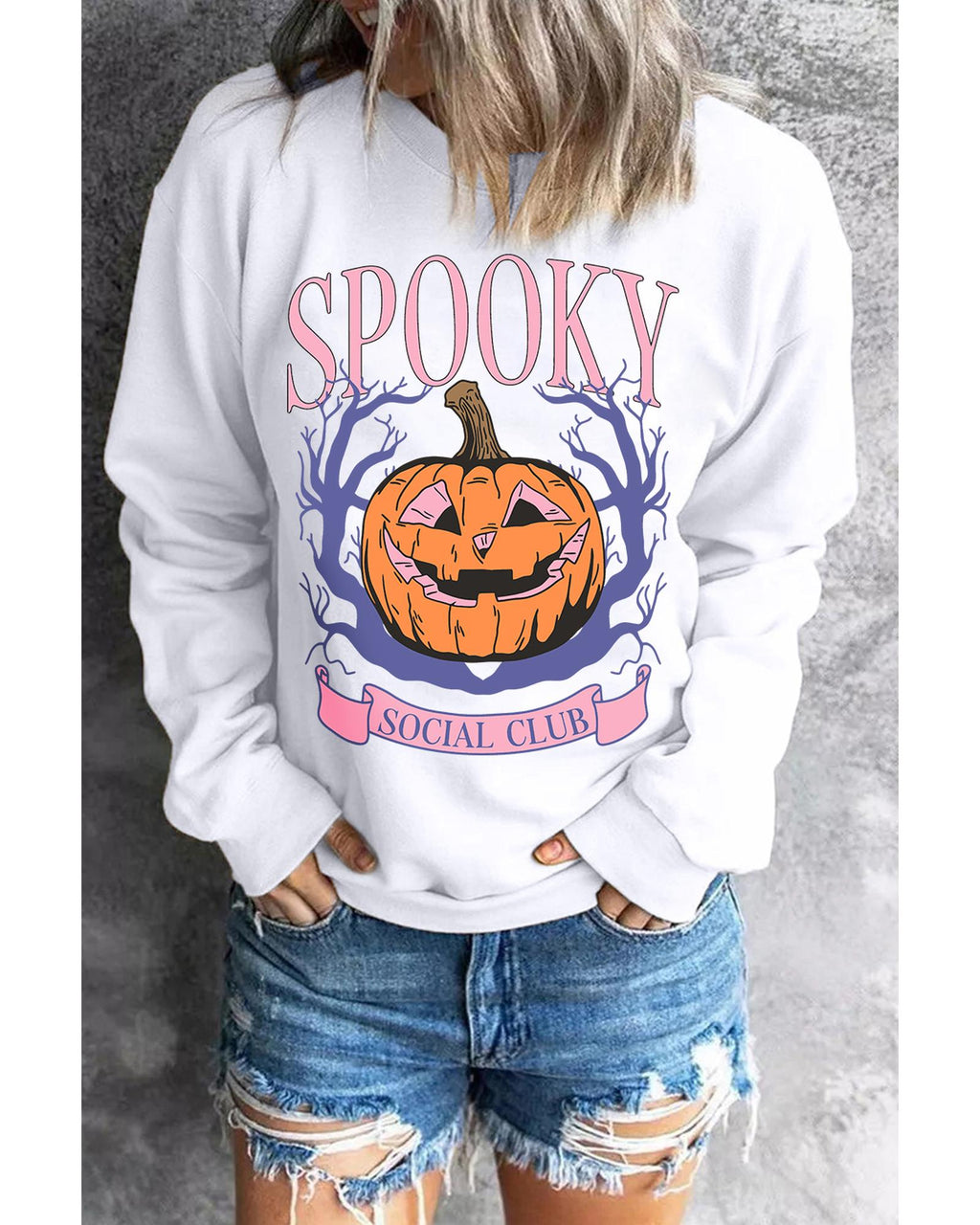 Beige SPOOKY SOCIAL CLUB Halloween Pumpkin Face Graphic Sweatshirt - 2XL