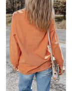 Orange Halloween Ghost Pumpkin Bat Print Corded Pullover Sweatshirt - M