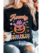 Black Halloween Howdy PUMPKIN Print Crew Neck Pullover Sweatshirt - 2XL