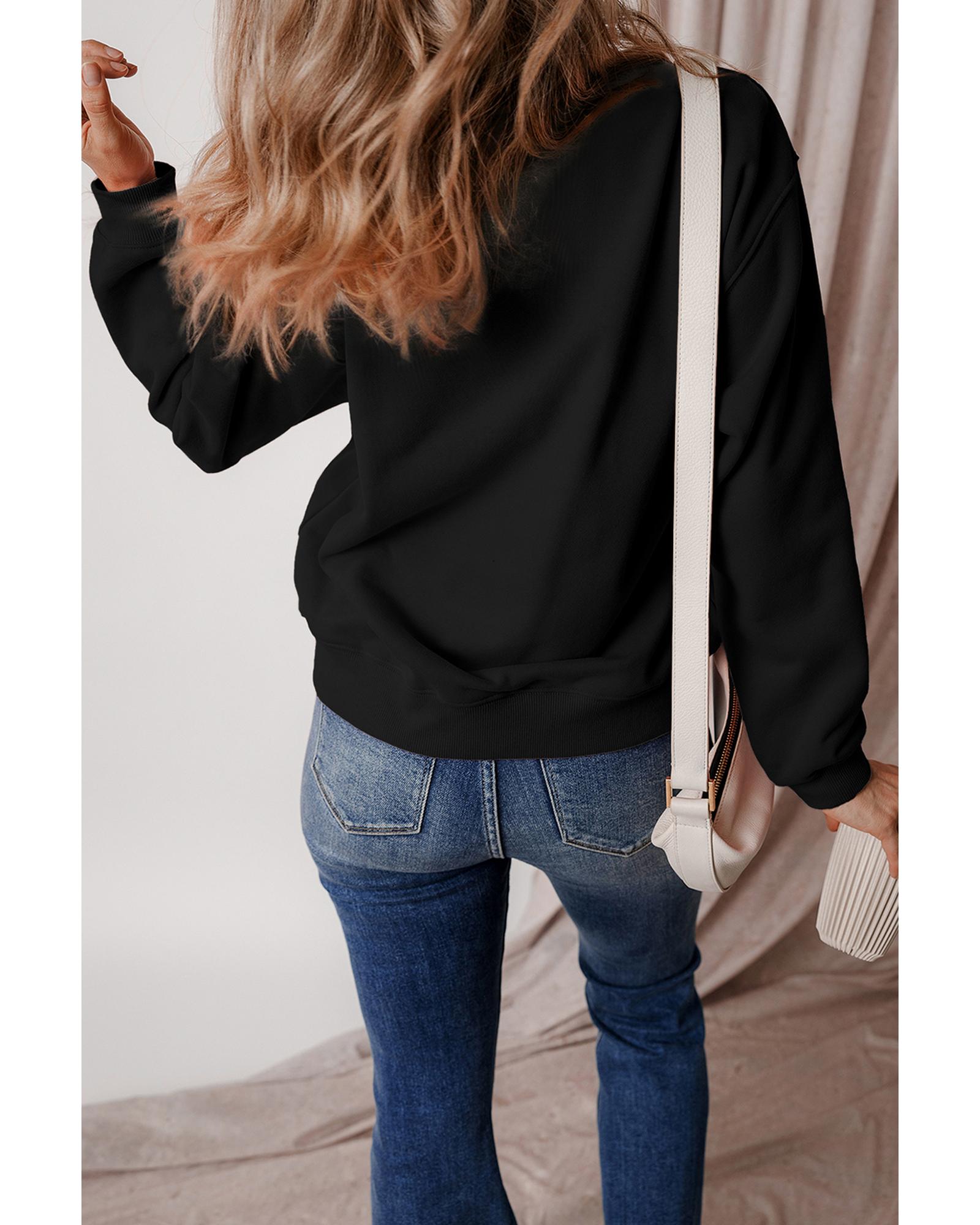 Black Halloween Howdy PUMPKIN Print Crew Neck Pullover Sweatshirt - S