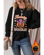 Black Halloween Howdy PUMPKIN Print Crew Neck Pullover Sweatshirt - XL