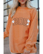 Orange Embroidered BOO Ghost Corded Halloween Sweatshirt - S