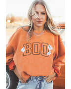 Orange Embroidered BOO Ghost Corded Halloween Sweatshirt - S
