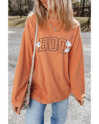 Orange Embroidered BOO Ghost Corded Halloween Sweatshirt - XL